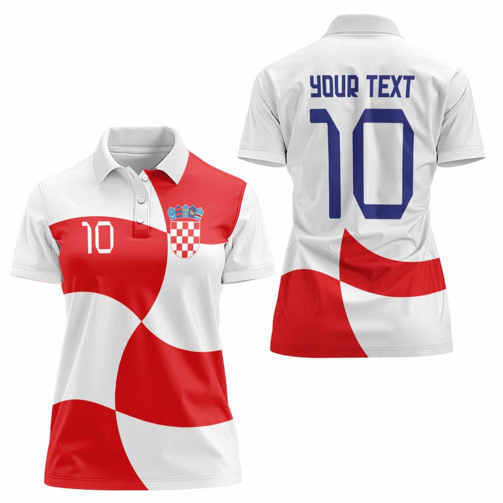Custom Croatia National Football Women Polo Shirt Reds and Whites Checkered - Wonder Print Shop