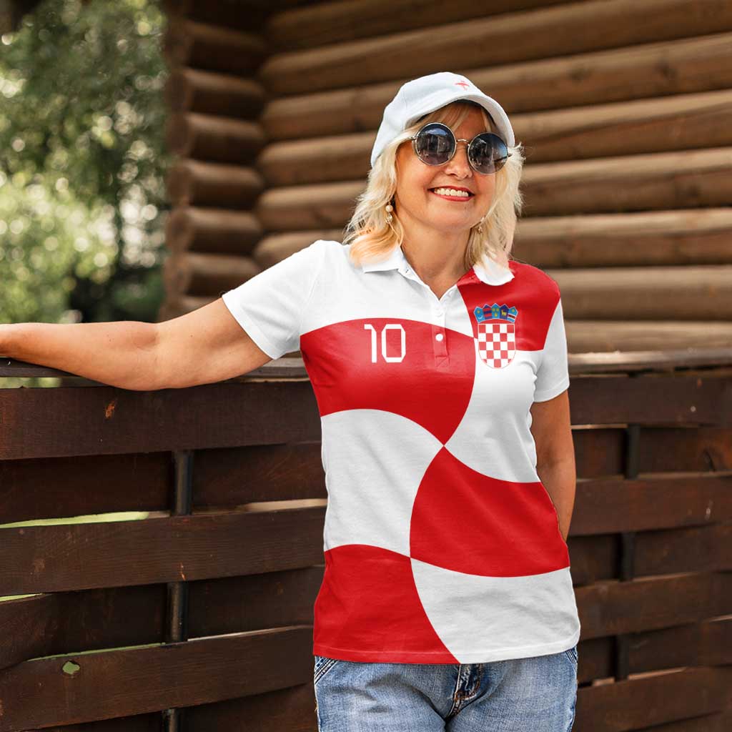 Custom Croatia National Football Women Polo Shirt Reds and Whites Checkered - Wonder Print Shop