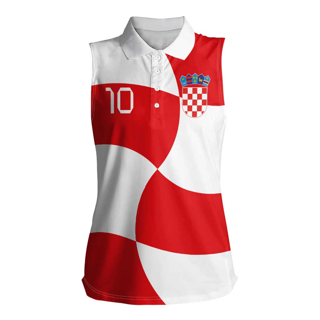 Custom Croatia National Football Women Sleeveless Polo Shirt Reds and Whites Checkered - Wonder Print Shop