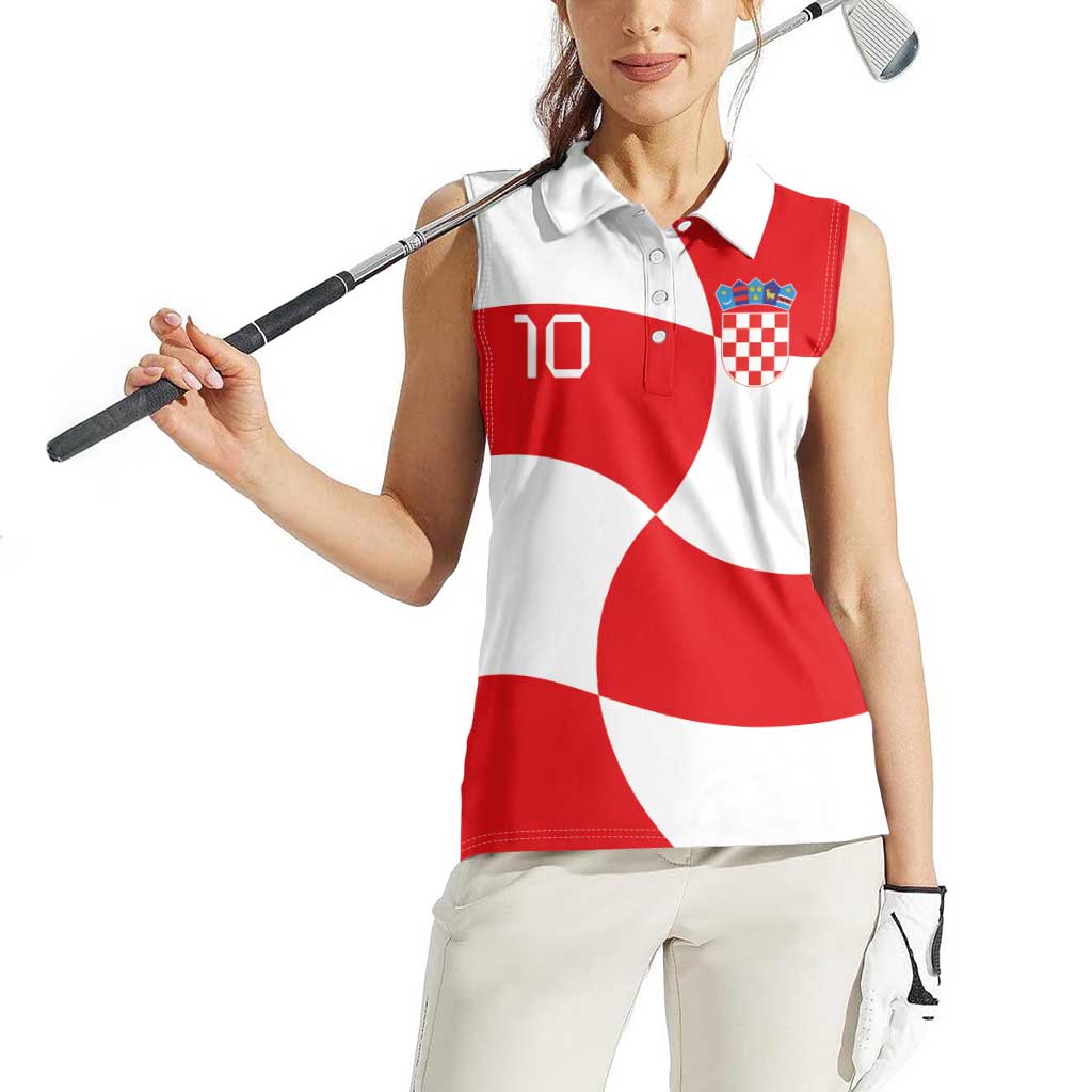 Custom Croatia National Football Women Sleeveless Polo Shirt Reds and Whites Checkered - Wonder Print Shop