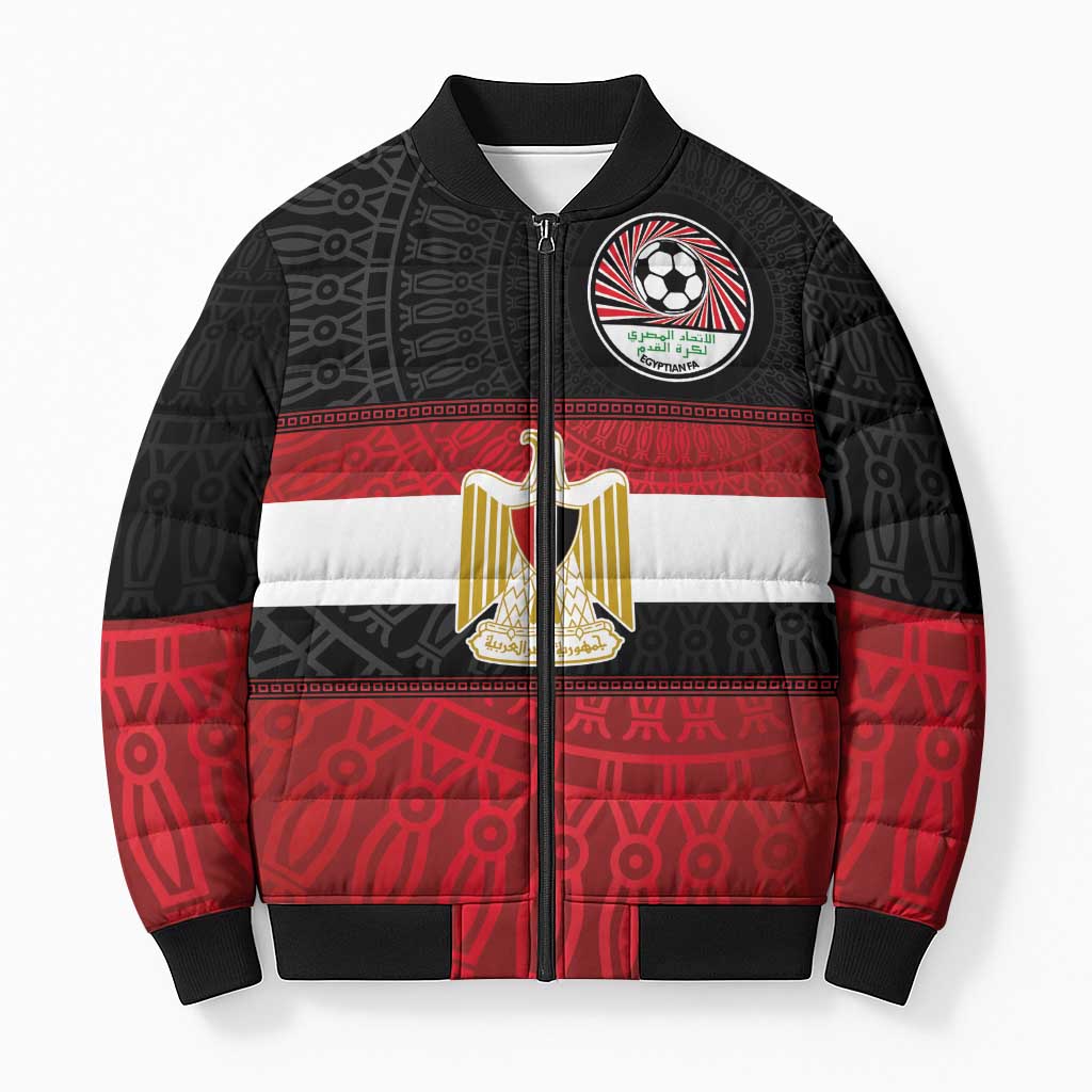 Custom Egypt National Football Bomber Puffer Jacket Egyptian Geometric and Flag - Wonder Print Shop