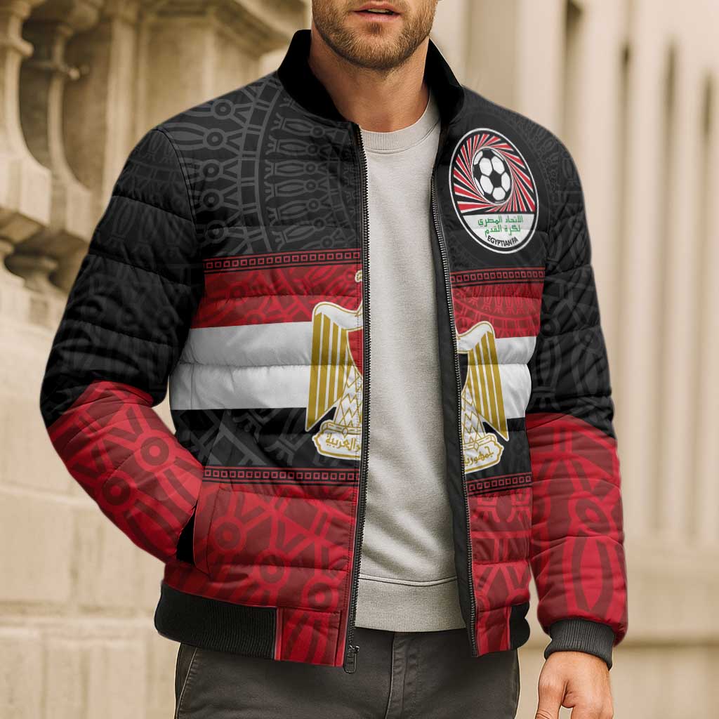 Custom Egypt National Football Bomber Puffer Jacket Egyptian Geometric and Flag - Wonder Print Shop
