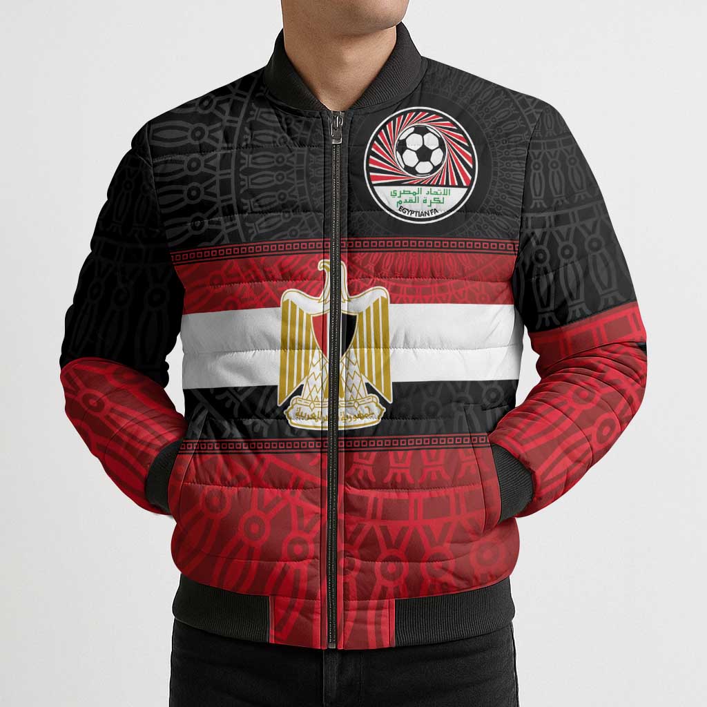 Custom Egypt National Football Bomber Puffer Jacket Egyptian Geometric and Flag - Wonder Print Shop
