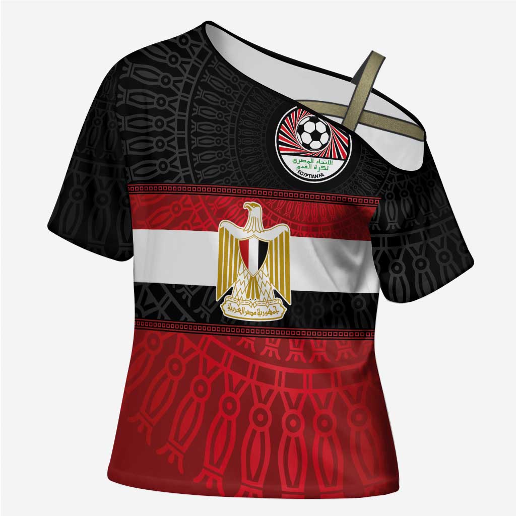 Custom Egypt National Football Cross Shoulder Shirt Egyptian Geometric and Flag - Wonder Print Shop