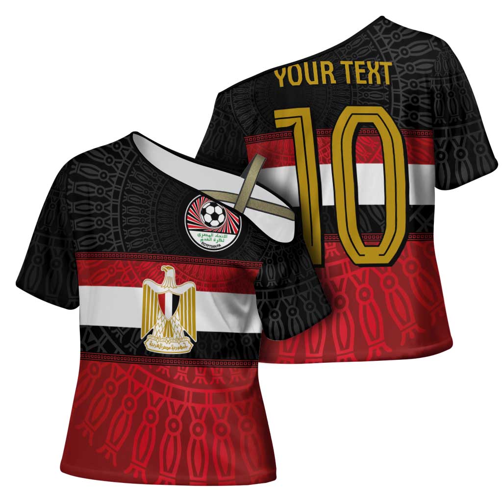 Custom Egypt National Football Cross Shoulder Shirt Egyptian Geometric and Flag - Wonder Print Shop