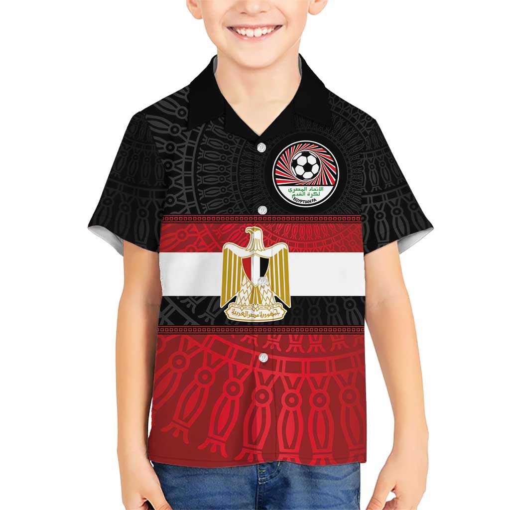 Custom Egypt National Football Kid Hawaiian Shirt Egyptian Geometric and Flag - Wonder Print Shop