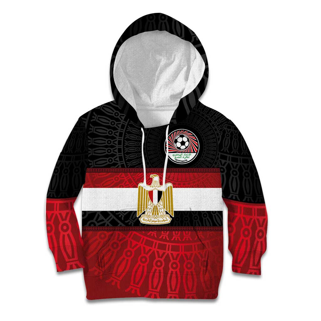 Custom Egypt National Football Kid Hoodie Egyptian Geometric and Flag - Wonder Print Shop