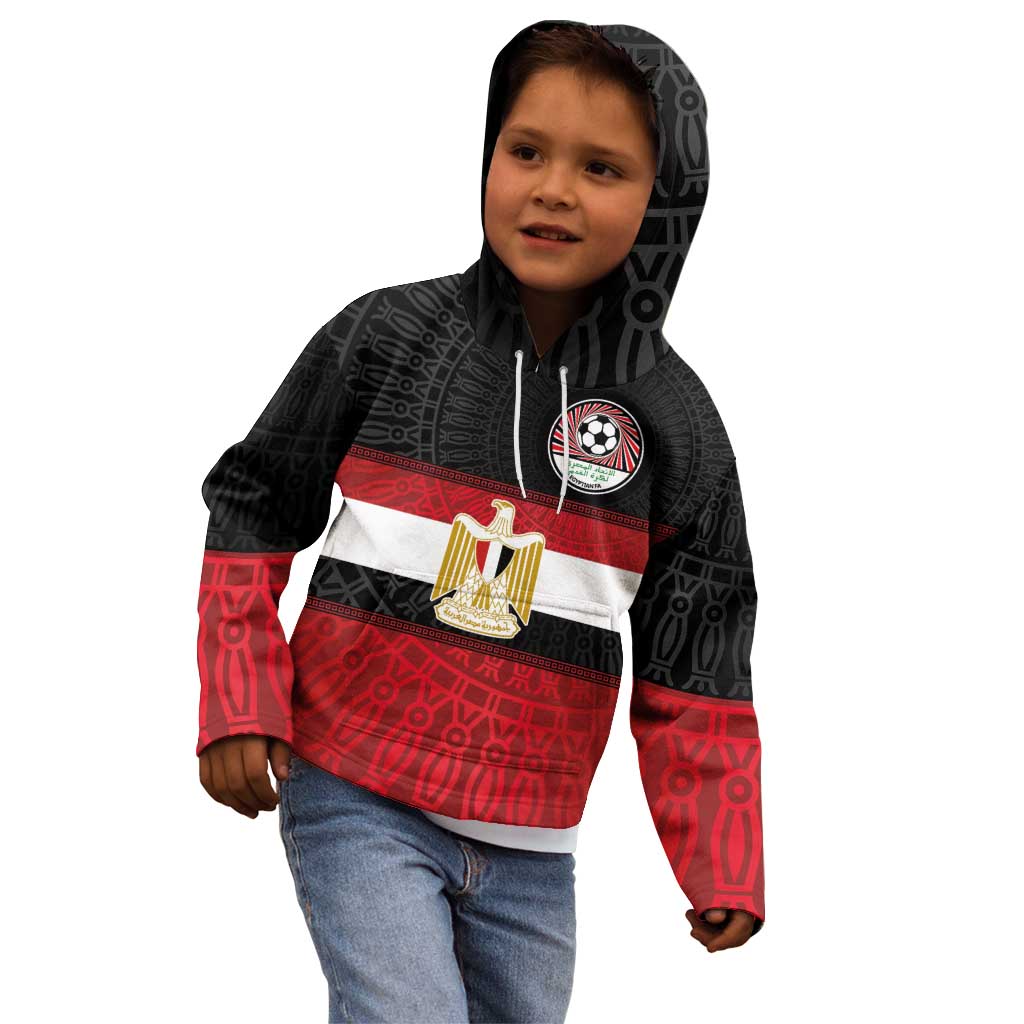 Custom Egypt National Football Kid Hoodie Egyptian Geometric and Flag - Wonder Print Shop