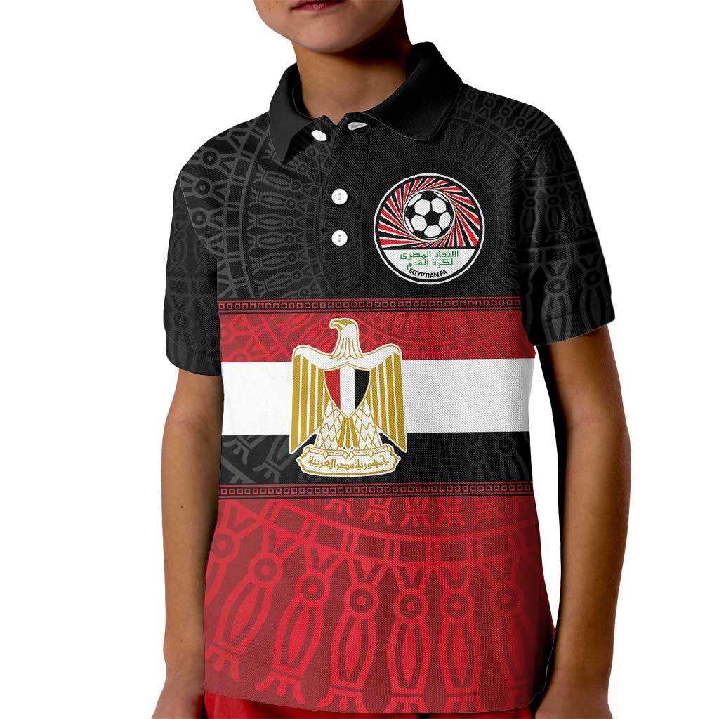 Custom Egypt National Football Kid Polo Shirt Egyptian Geometric and Flag - Wonder Print Shop