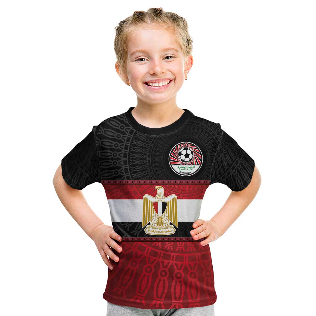 Custom Egypt National Football Kid T Shirt Egyptian Geometric and Flag - Wonder Print Shop