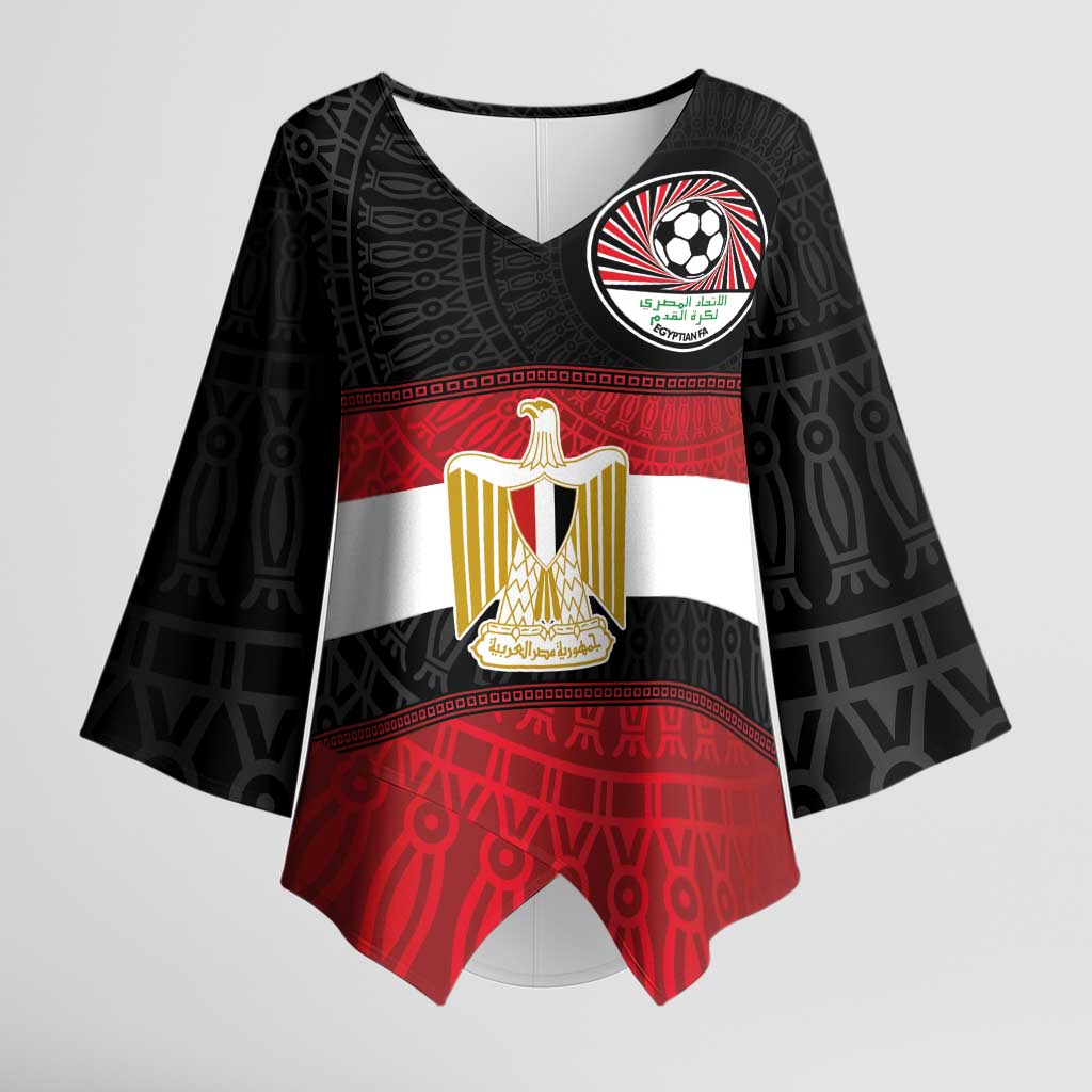Custom Egypt National Football Kimono Sleeve Blouse Egyptian Geometric and Flag - Wonder Print Shop
