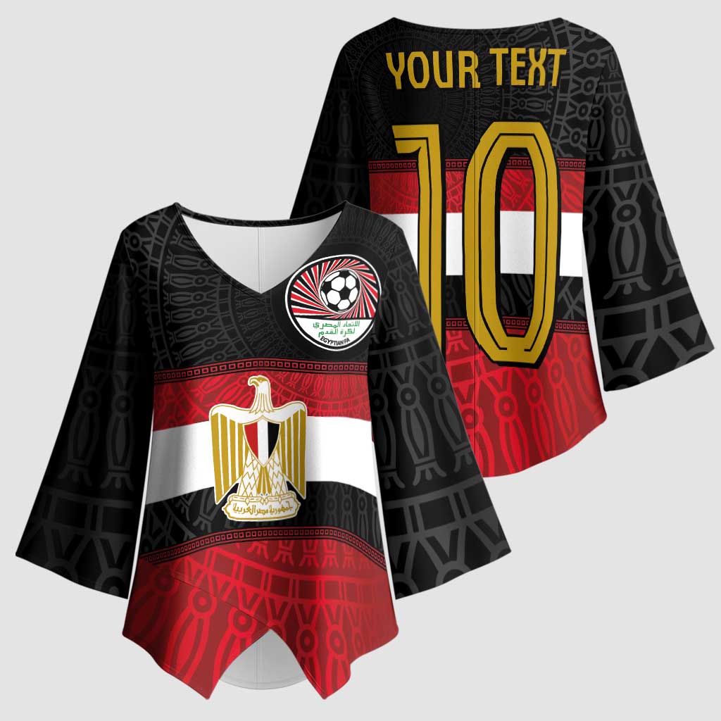 Custom Egypt National Football Kimono Sleeve Blouse Egyptian Geometric and Flag - Wonder Print Shop