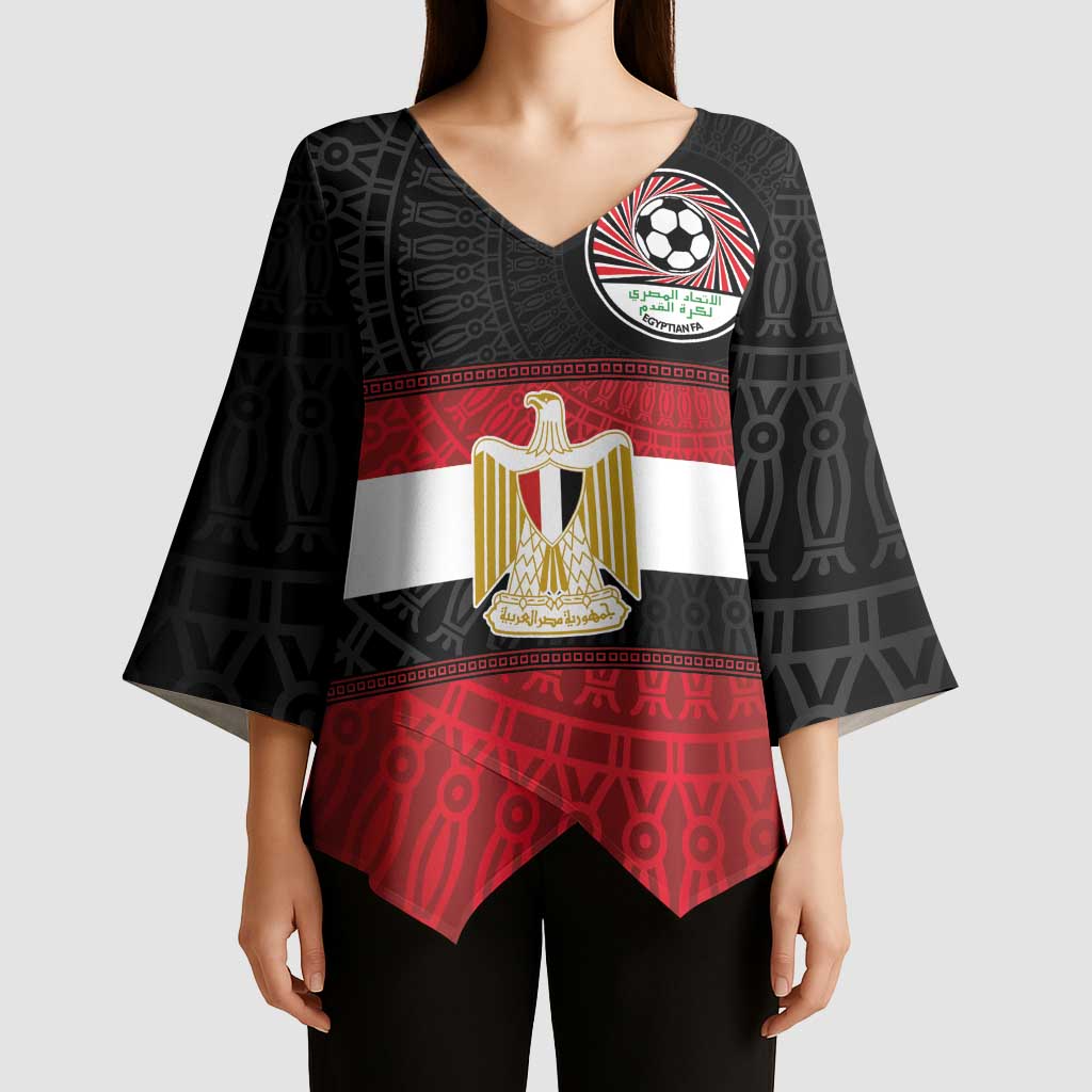 Custom Egypt National Football Kimono Sleeve Blouse Egyptian Geometric and Flag - Wonder Print Shop