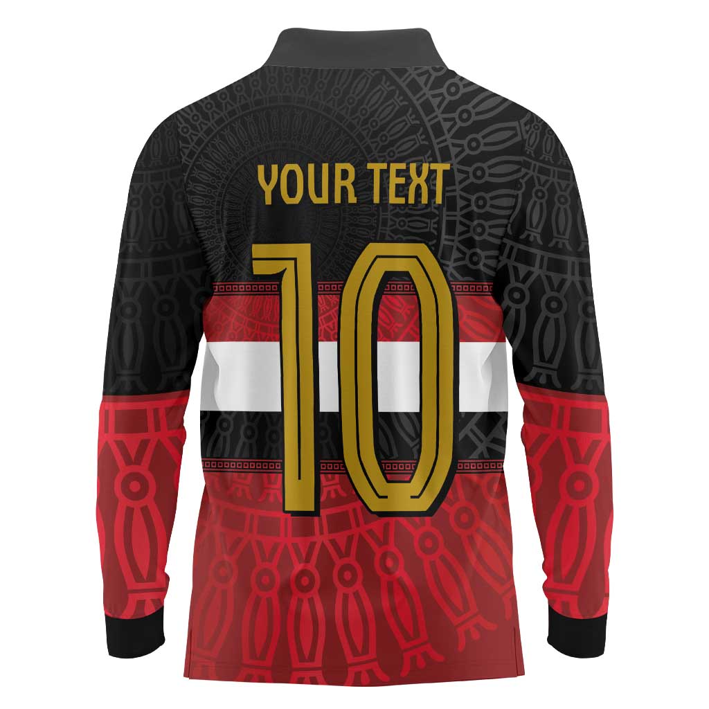 Custom Egypt National Football Long Sleeve Polo Shirt Egyptian Geometric and Flag - Wonder Print Shop