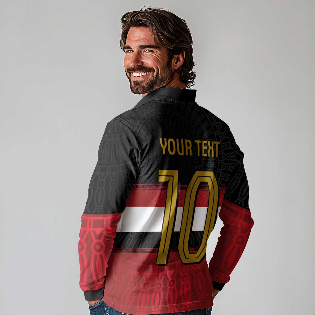 Custom Egypt National Football Long Sleeve Polo Shirt Egyptian Geometric and Flag - Wonder Print Shop