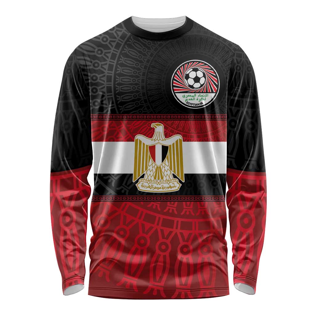 Custom Egypt National Football Long Sleeve Shirt Egyptian Geometric and Flag - Wonder Print Shop