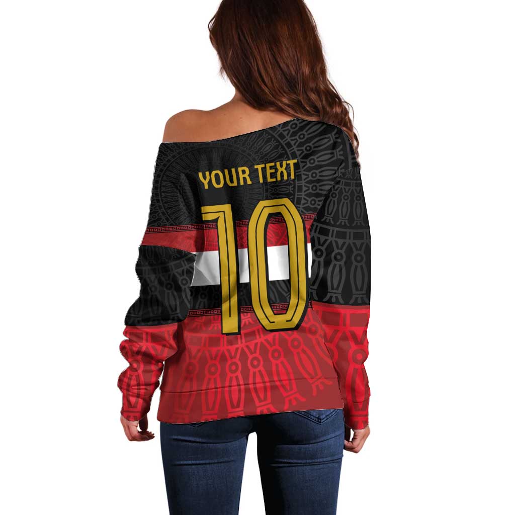 Custom Egypt National Football Off Shoulder Sweater Egyptian Geometric and Flag - Wonder Print Shop