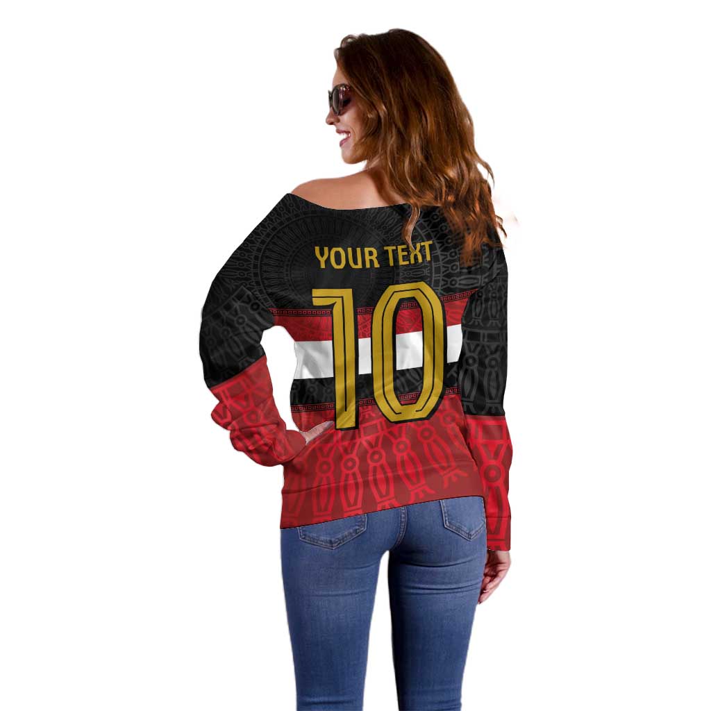 Custom Egypt National Football Off Shoulder Sweater Egyptian Geometric and Flag - Wonder Print Shop