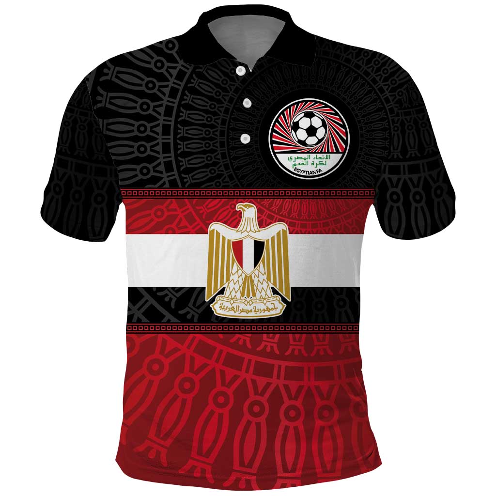 Custom Egypt National Football Polo Shirt Egyptian Geometric and Flag - Wonder Print Shop