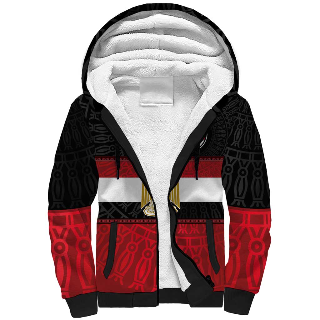 Custom Egypt National Football Sherpa Hoodie Egyptian Geometric and Flag - Wonder Print Shop