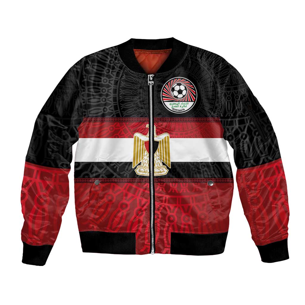 Custom Egypt National Football Sleeve Zip Bomber Jacket Egyptian Geometric and Flag - Wonder Print Shop