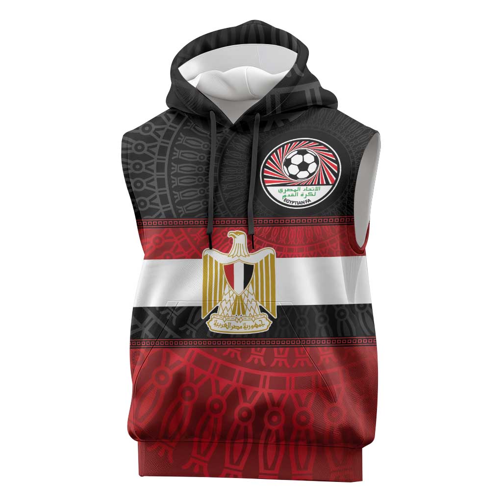 Custom Egypt National Football Sleeveless Hoodie Egyptian Geometric and Flag - Wonder Print Shop