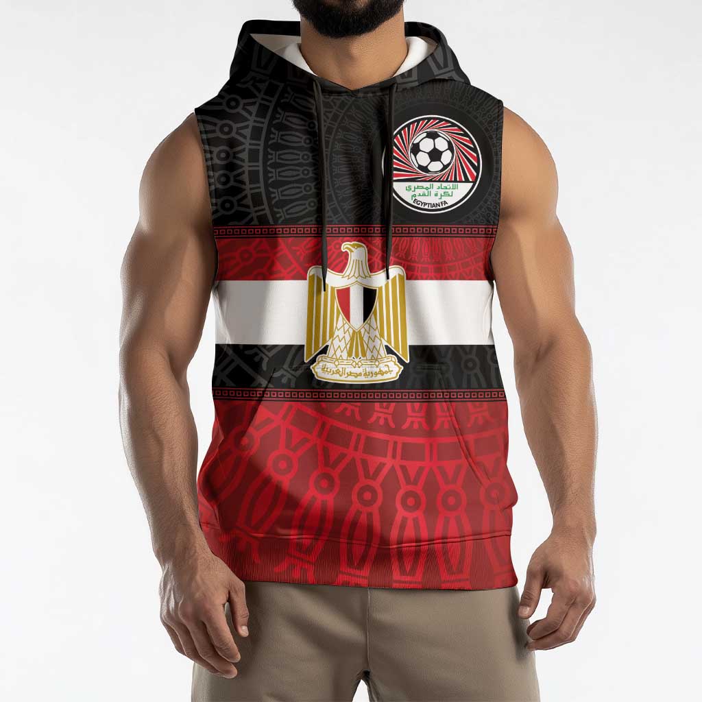 Custom Egypt National Football Sleeveless Hoodie Egyptian Geometric and Flag - Wonder Print Shop