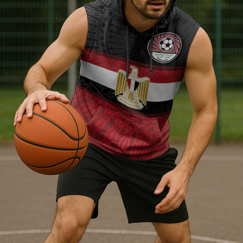 Custom Egypt National Football Sleeveless Hoodie Egyptian Geometric and Flag - Wonder Print Shop