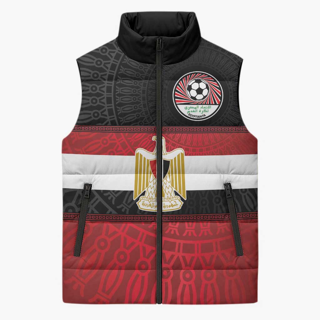 Custom Egypt National Football Sleeveless Puffer Jacket Egyptian Geometric and Flag - Wonder Print Shop