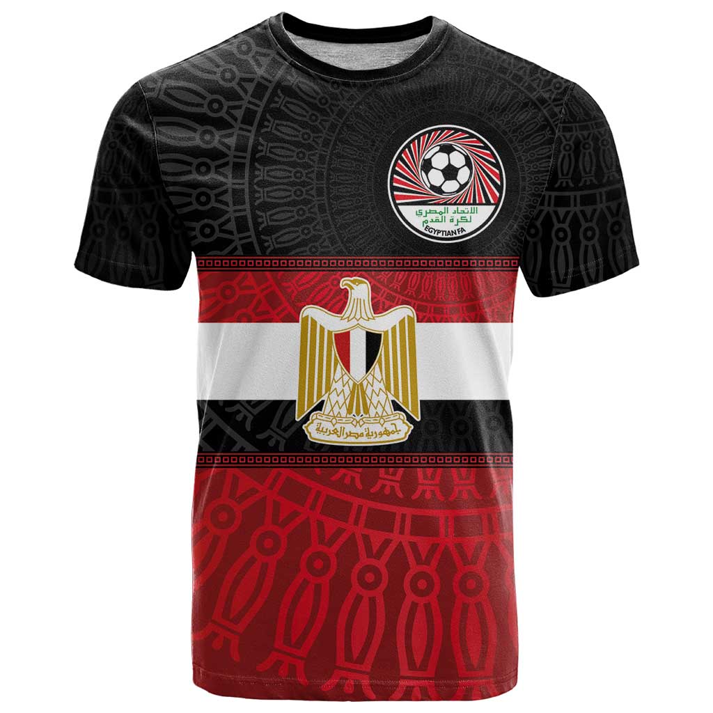 Custom Egypt National Football T Shirt Egyptian Geometric and Flag - Wonder Print Shop
