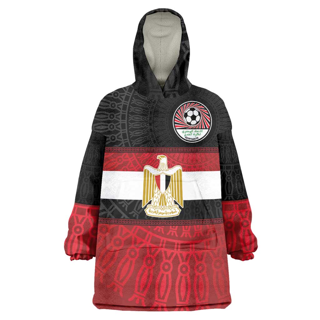 Custom Egypt National Football Wearable Blanket Hoodie Egyptian Geometric and Flag - Wonder Print Shop