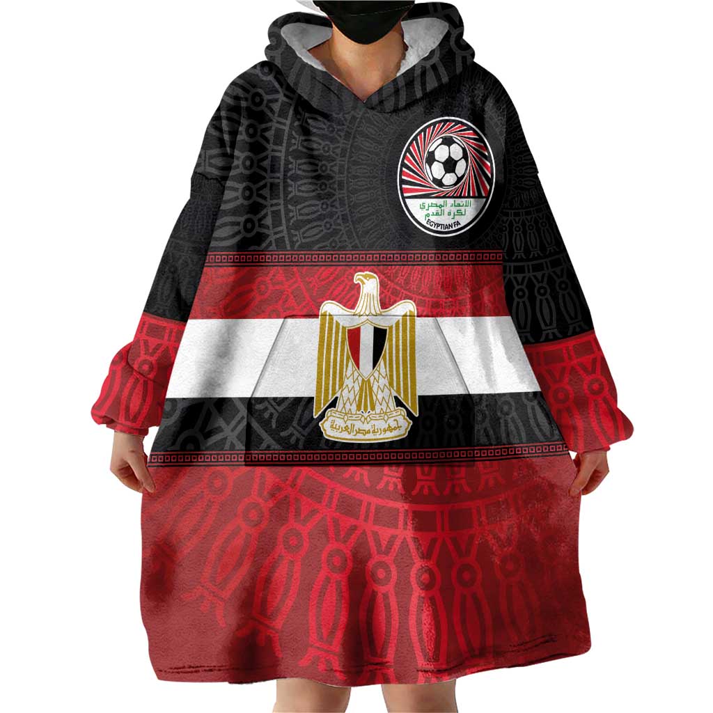 Custom Egypt National Football Wearable Blanket Hoodie Egyptian Geometric and Flag - Wonder Print Shop