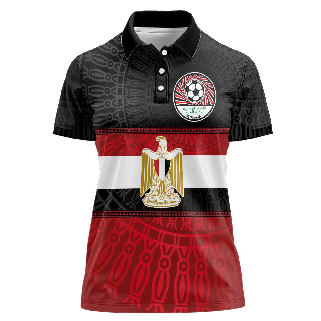 Custom Egypt National Football Women Polo Shirt Egyptian Geometric and Flag - Wonder Print Shop