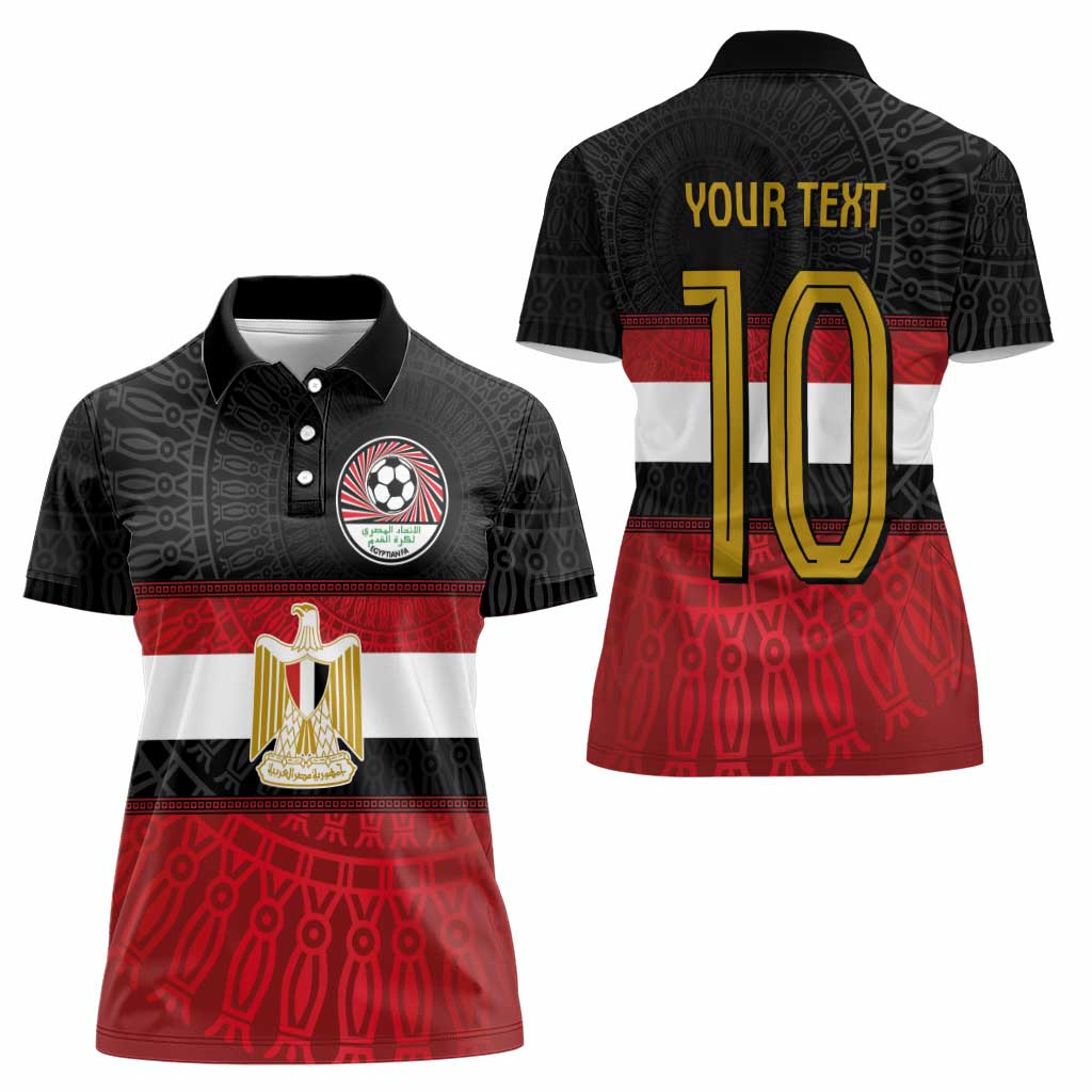 Custom Egypt National Football Women Polo Shirt Egyptian Geometric and Flag - Wonder Print Shop