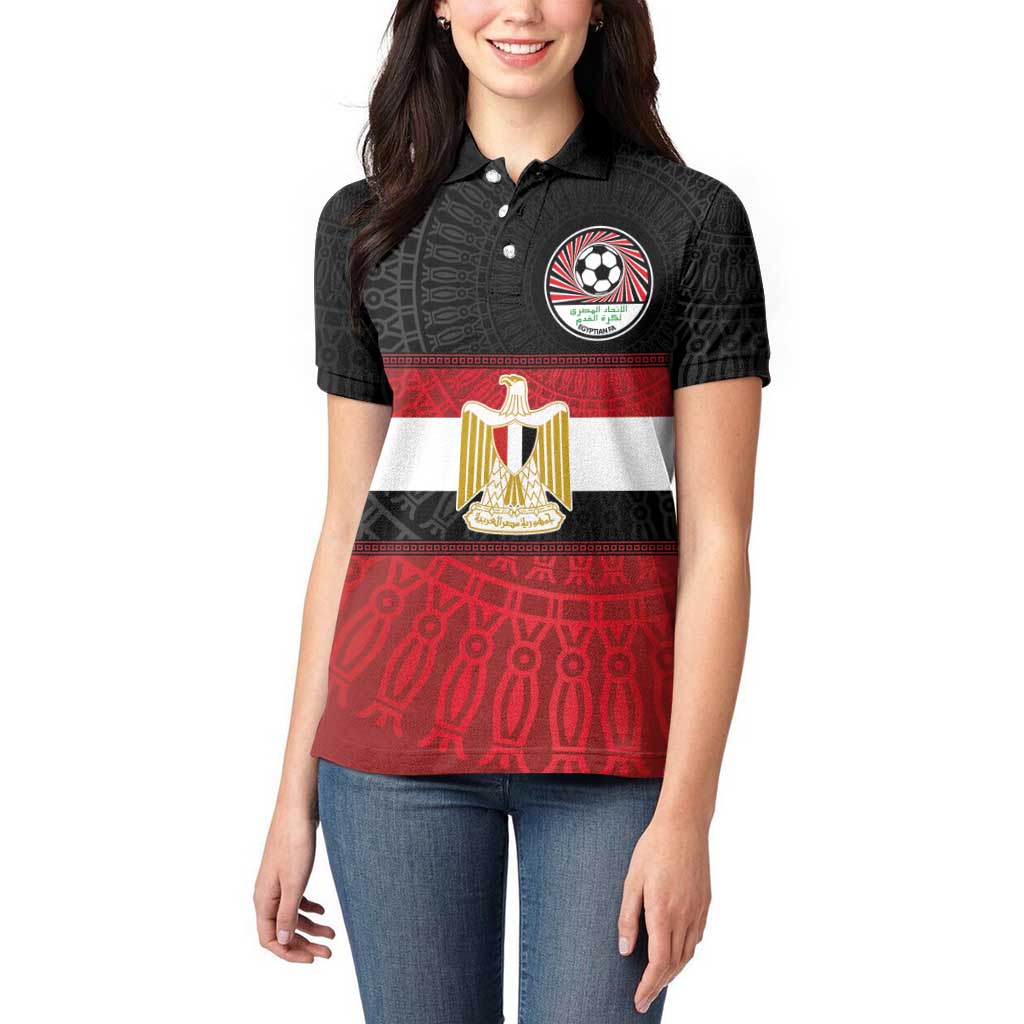 Custom Egypt National Football Women Polo Shirt Egyptian Geometric and Flag - Wonder Print Shop