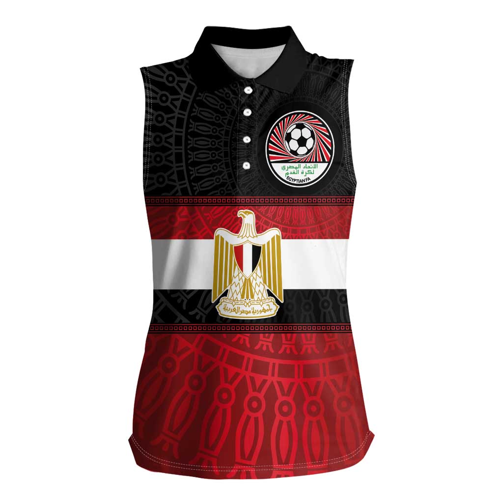 Custom Egypt National Football Women Sleeveless Polo Shirt Egyptian Geometric and Flag - Wonder Print Shop