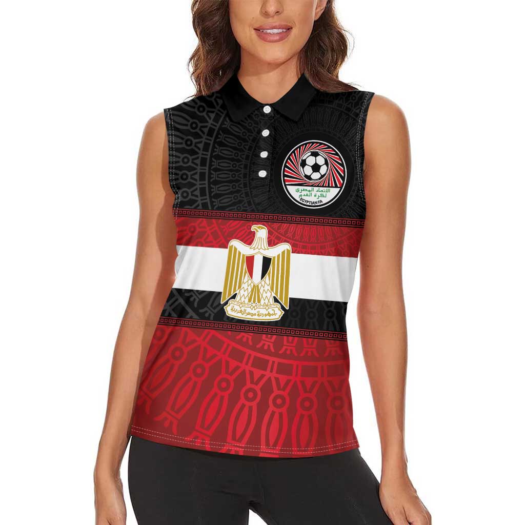 Custom Egypt National Football Women Sleeveless Polo Shirt Egyptian Geometric and Flag - Wonder Print Shop