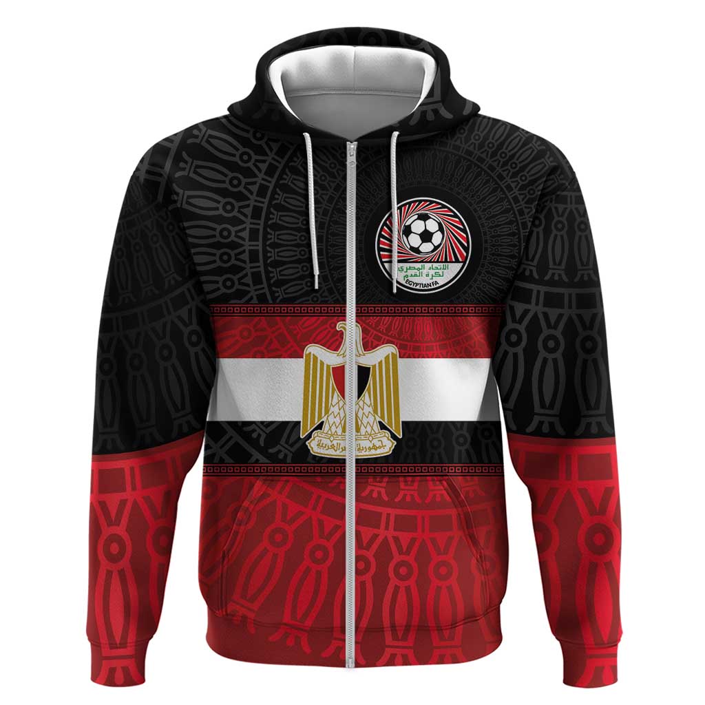 Custom Egypt National Football Zip Hoodie Egyptian Geometric and Flag - Wonder Print Shop