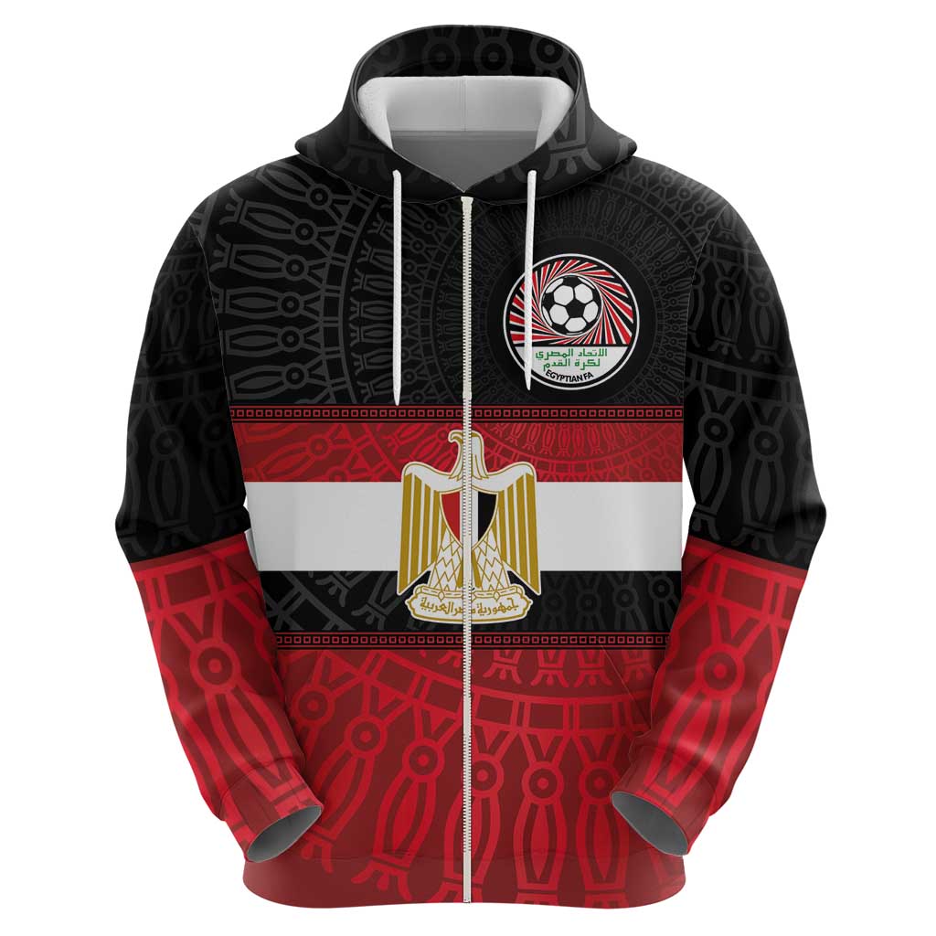 Custom Egypt National Football Zip Hoodie Egyptian Geometric and Flag - Wonder Print Shop
