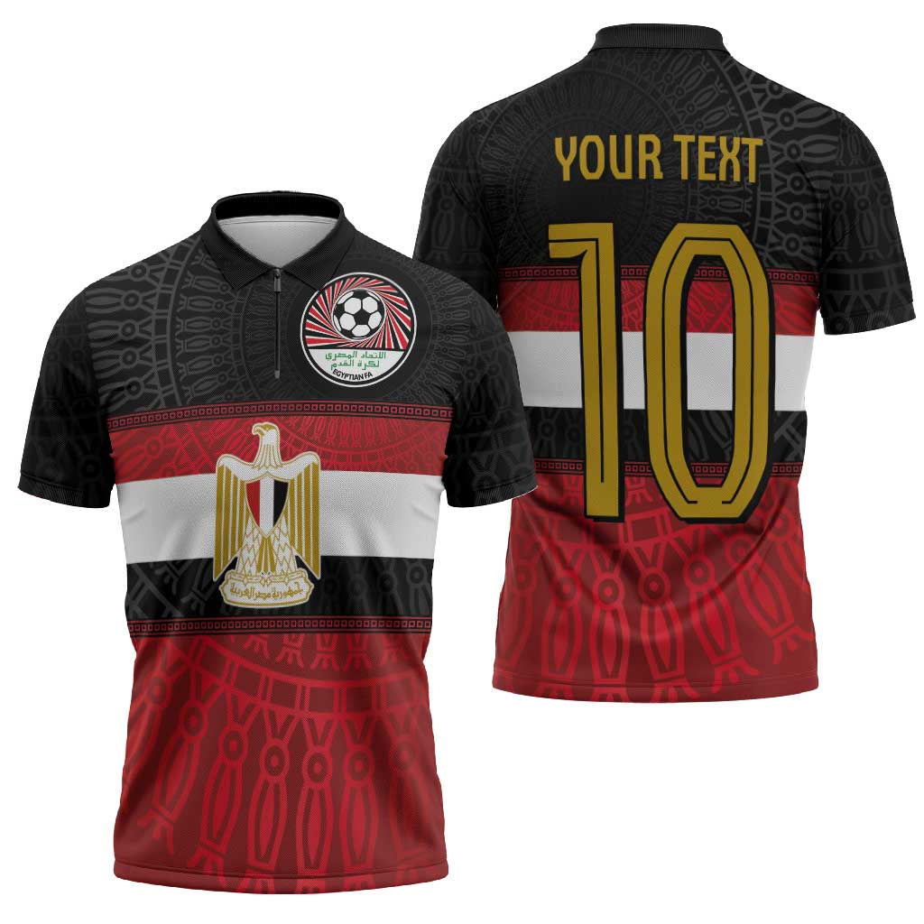 Custom Egypt National Football Zipper Polo Shirt Egyptian Geometric and Flag - Wonder Print Shop