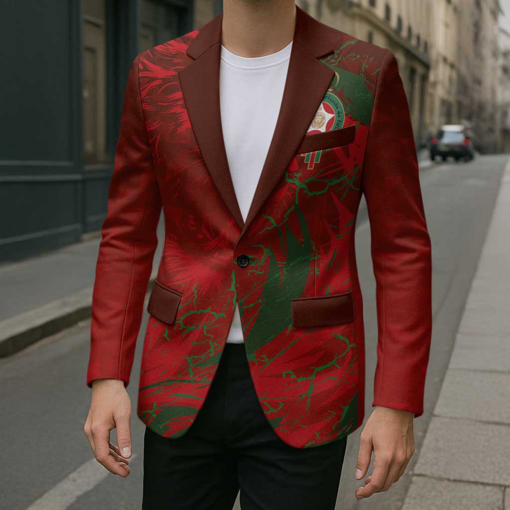 Custom Morocco National Football Blazer Atlas Lions Sporty Abstract Pattern - Wonder Print Shop