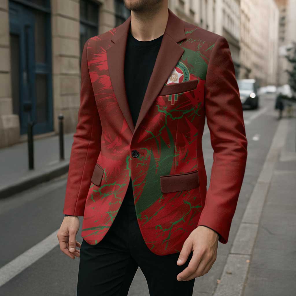 Custom Morocco National Football Blazer Atlas Lions Sporty Abstract Pattern - Wonder Print Shop