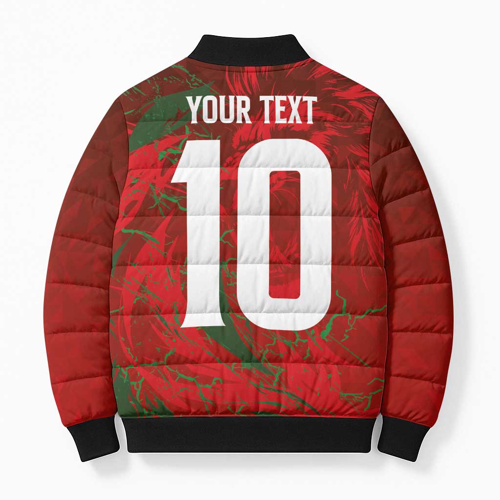 Custom Morocco National Football Bomber Puffer Jacket Atlas Lions Sporty Abstract Pattern - Wonder Print Shop