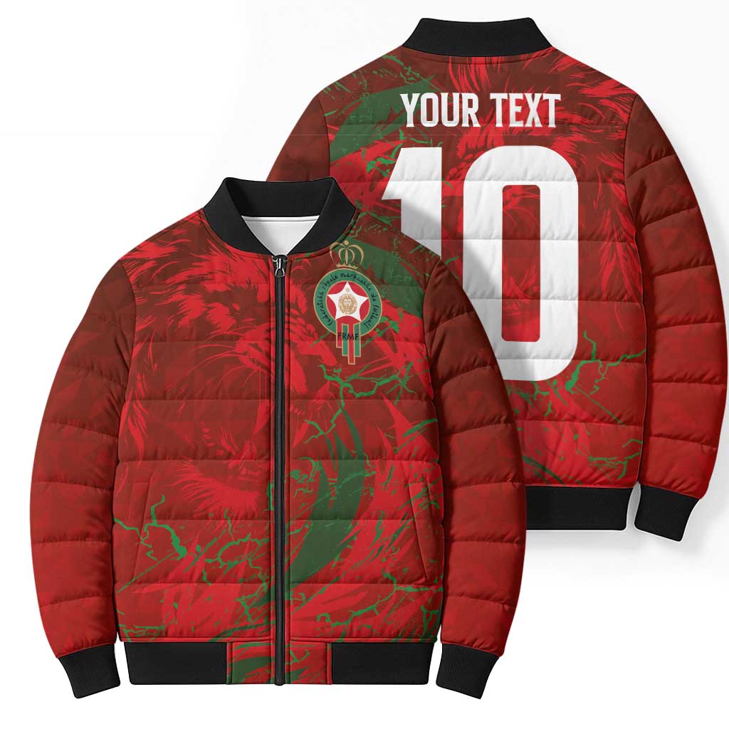 Custom Morocco National Football Bomber Puffer Jacket Atlas Lions Sporty Abstract Pattern - Wonder Print Shop