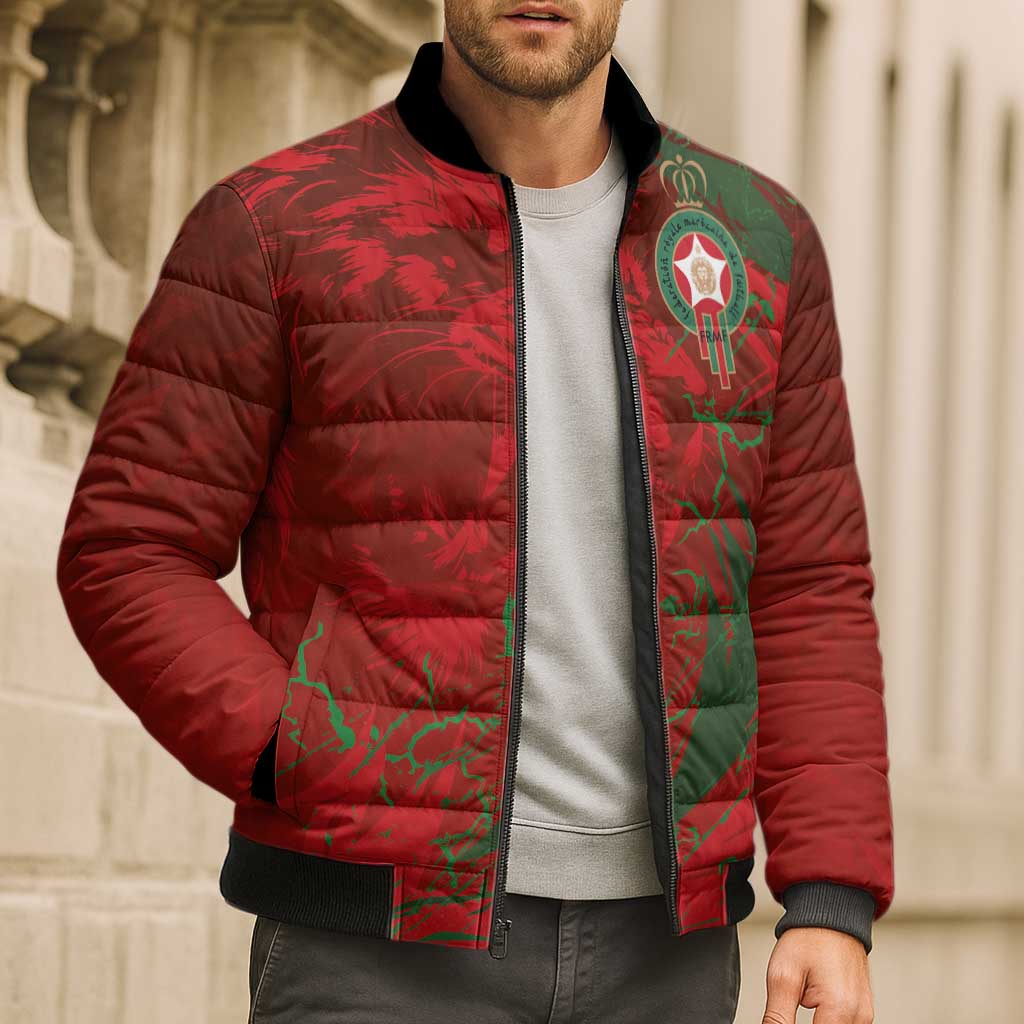 Custom Morocco National Football Bomber Puffer Jacket Atlas Lions Sporty Abstract Pattern - Wonder Print Shop