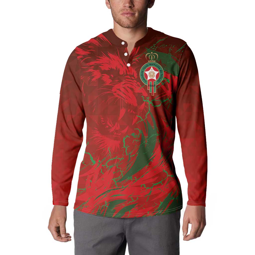 Custom Morocco National Football Button Sweatshirt Atlas Lions Sporty Abstract Pattern - Wonder Print Shop