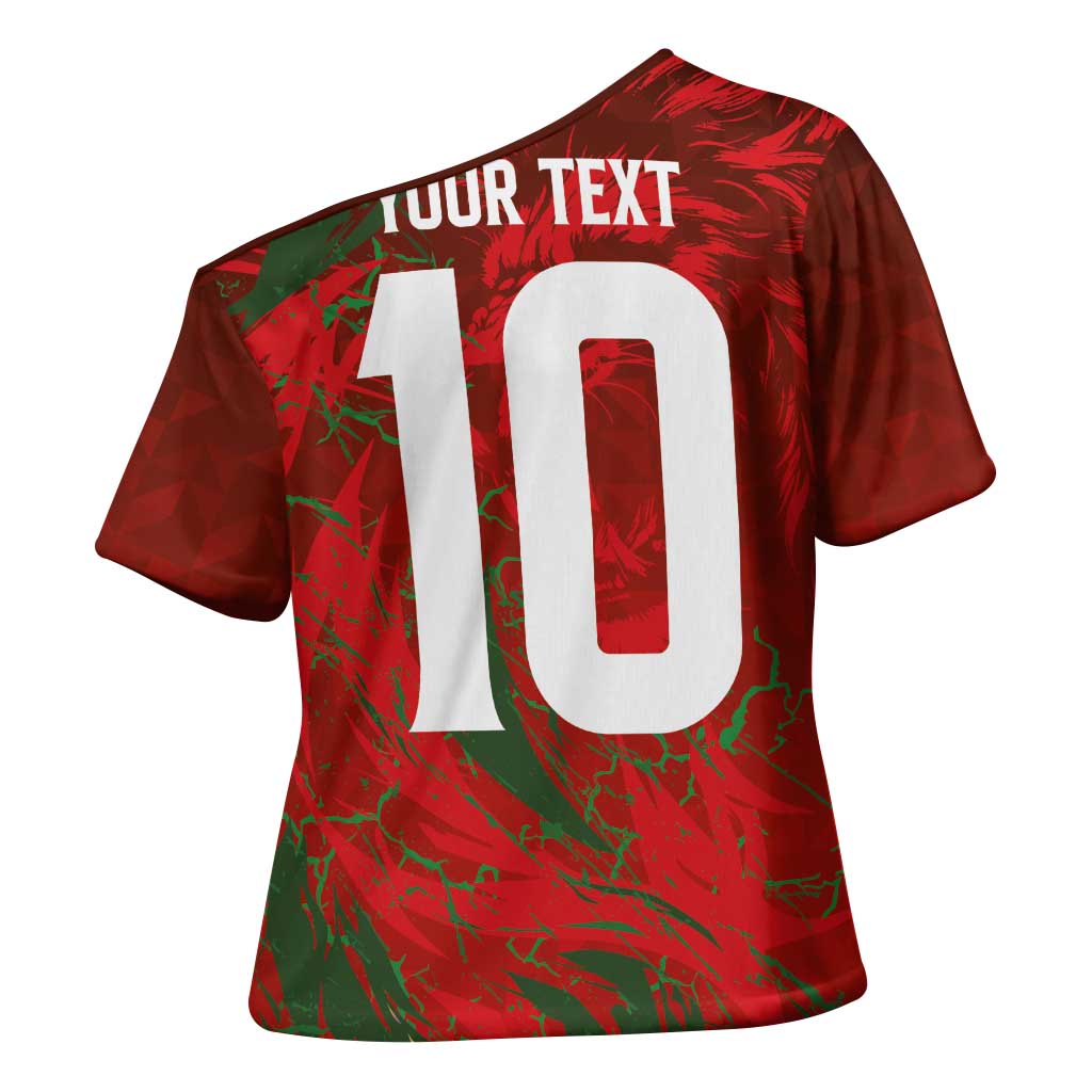 Custom Morocco National Football Cross Shoulder Shirt Atlas Lions Sporty Abstract Pattern - Wonder Print Shop