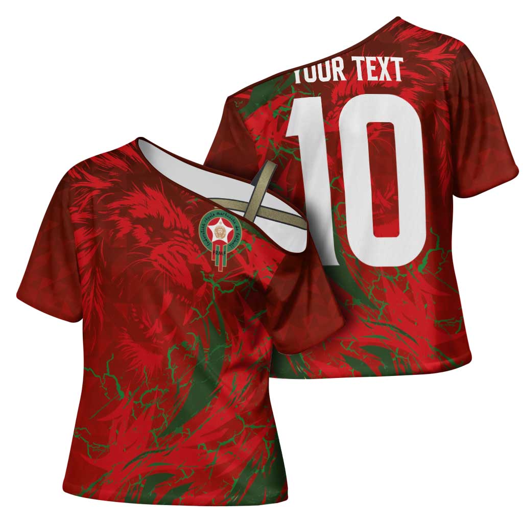 Custom Morocco National Football Cross Shoulder Shirt Atlas Lions Sporty Abstract Pattern - Wonder Print Shop