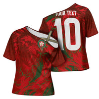 Custom Morocco National Football Cross Shoulder Shirt Atlas Lions Sporty Abstract Pattern - Wonder Print Shop