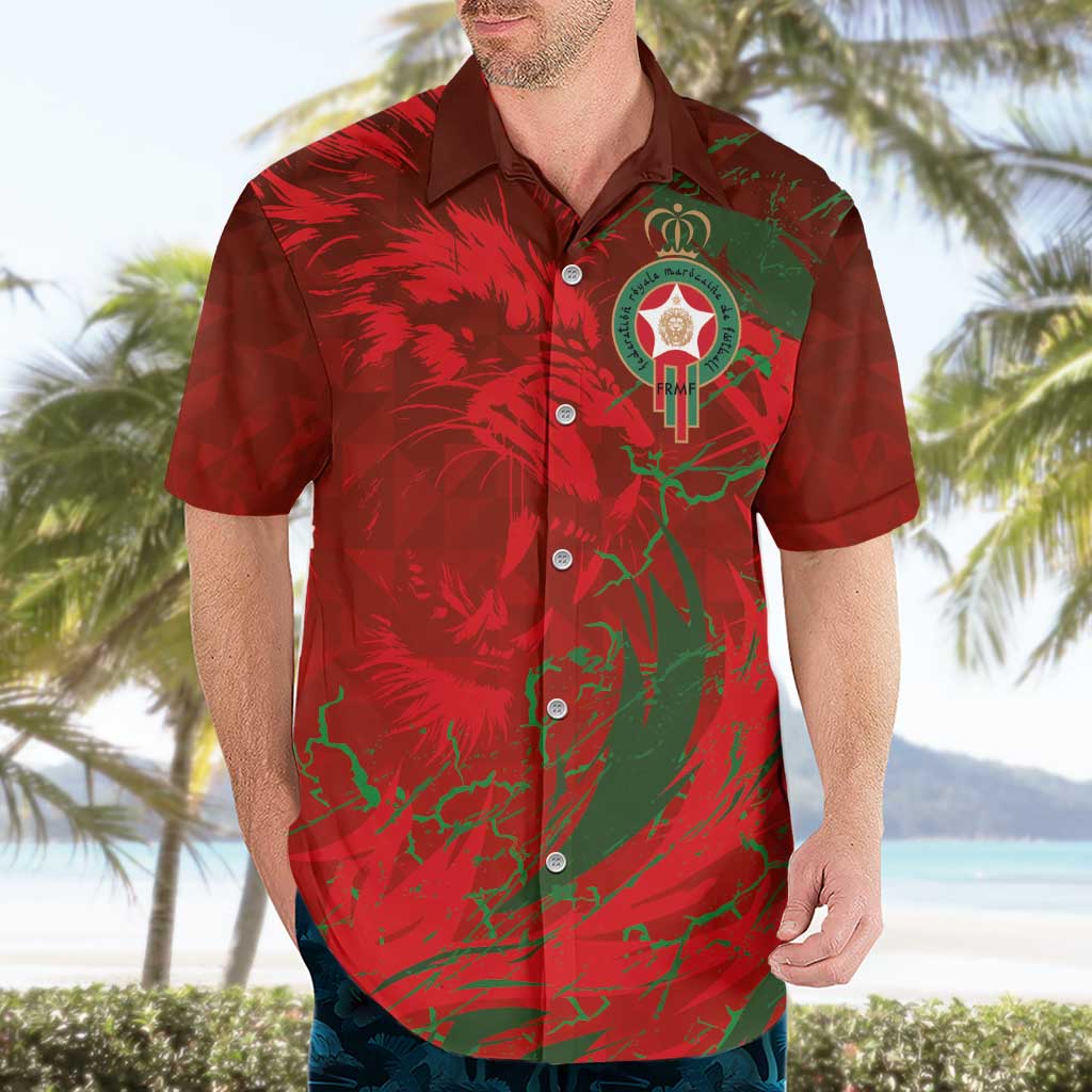 Custom Morocco National Football Hawaiian Shirt Atlas Lions Sporty Abstract Pattern - Wonder Print Shop